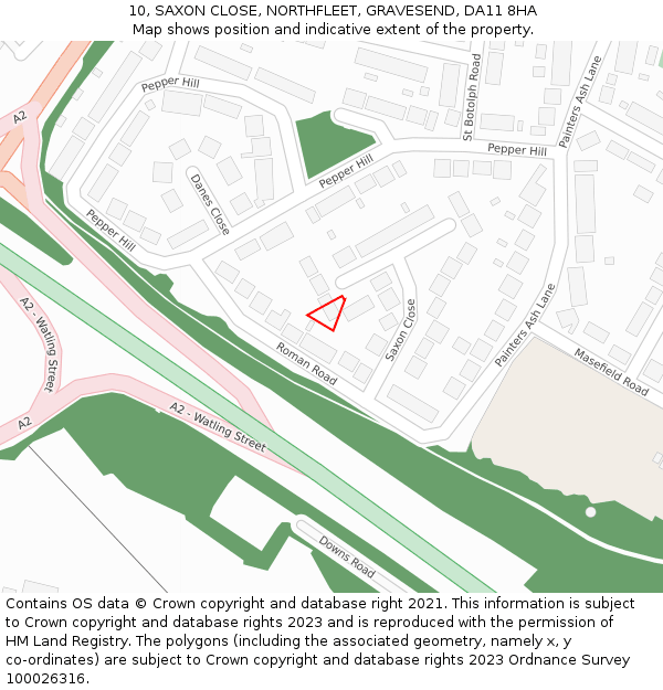 10, SAXON CLOSE, NORTHFLEET, GRAVESEND, DA11 8HA: Location map and indicative extent of plot