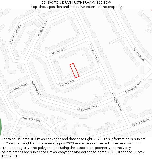 10, SAXTON DRIVE, ROTHERHAM, S60 3DW: Location map and indicative extent of plot