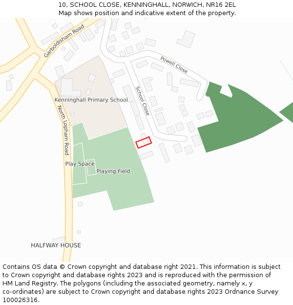 10, SCHOOL CLOSE, KENNINGHALL, NORWICH, NR16 2EL: Location map and indicative extent of plot