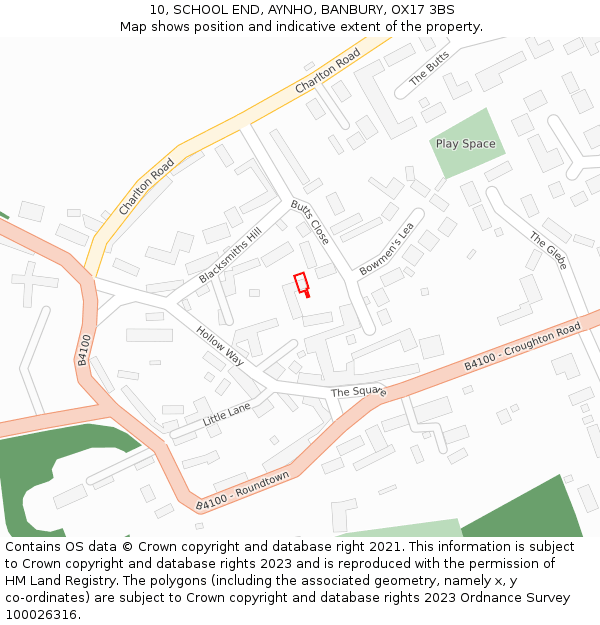 10, SCHOOL END, AYNHO, BANBURY, OX17 3BS: Location map and indicative extent of plot