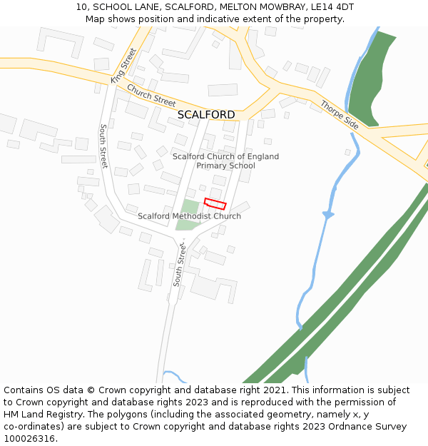 10, SCHOOL LANE, SCALFORD, MELTON MOWBRAY, LE14 4DT: Location map and indicative extent of plot