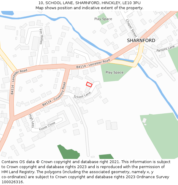 10, SCHOOL LANE, SHARNFORD, HINCKLEY, LE10 3PU: Location map and indicative extent of plot