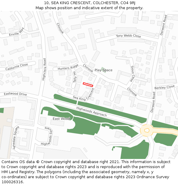 10, SEA KING CRESCENT, COLCHESTER, CO4 9RJ: Location map and indicative extent of plot