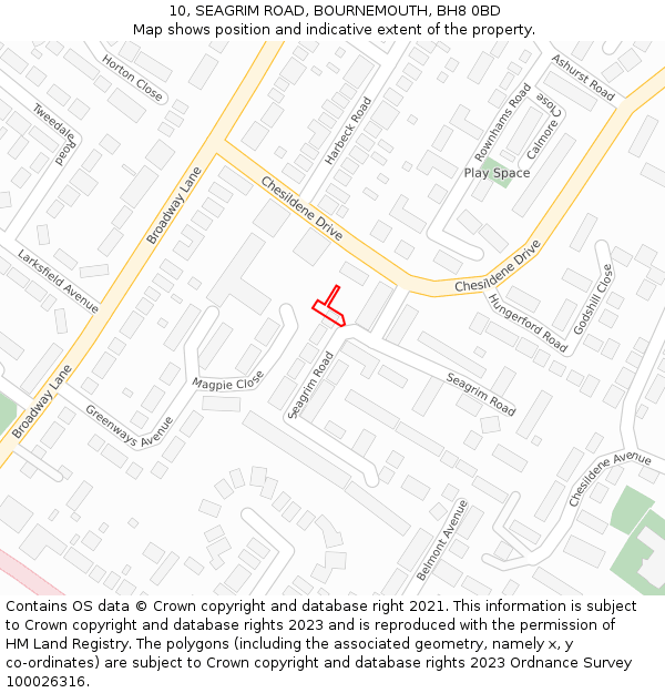 10, SEAGRIM ROAD, BOURNEMOUTH, BH8 0BD: Location map and indicative extent of plot