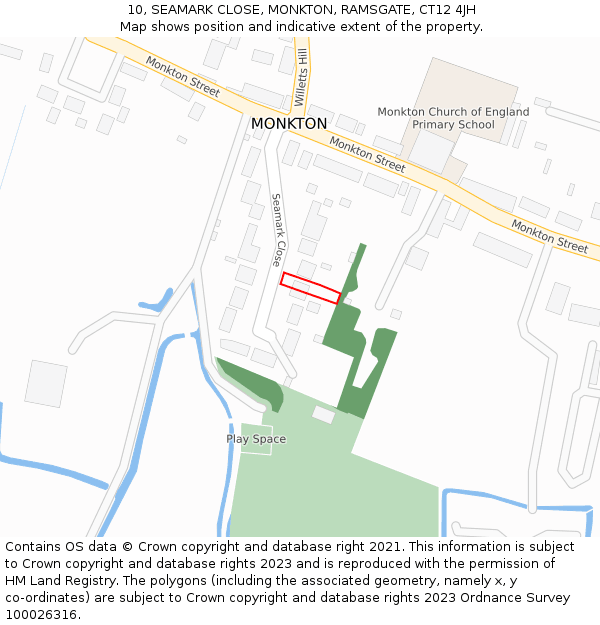 10, SEAMARK CLOSE, MONKTON, RAMSGATE, CT12 4JH: Location map and indicative extent of plot