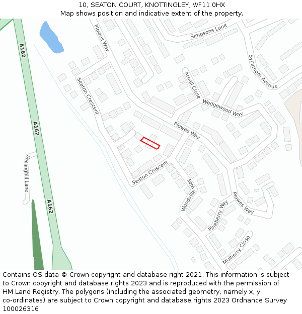 10, SEATON COURT, KNOTTINGLEY, WF11 0HX: Location map and indicative extent of plot