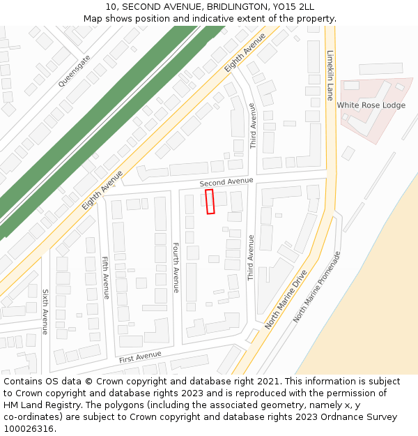 10, SECOND AVENUE, BRIDLINGTON, YO15 2LL: Location map and indicative extent of plot