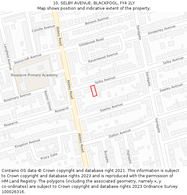 10, SELBY AVENUE, BLACKPOOL, FY4 2LY: Location map and indicative extent of plot