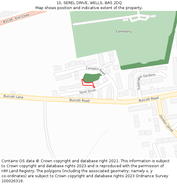 10, SEREL DRIVE, WELLS, BA5 2DQ: Location map and indicative extent of plot