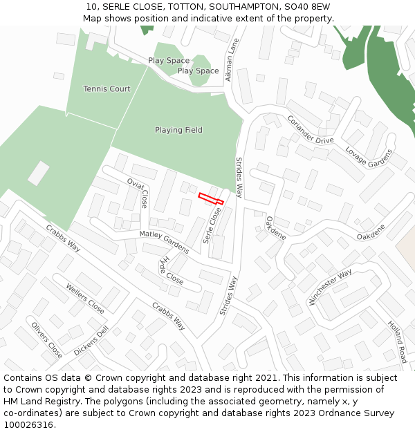 10, SERLE CLOSE, TOTTON, SOUTHAMPTON, SO40 8EW: Location map and indicative extent of plot