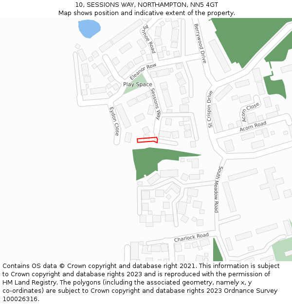 10, SESSIONS WAY, NORTHAMPTON, NN5 4GT: Location map and indicative extent of plot