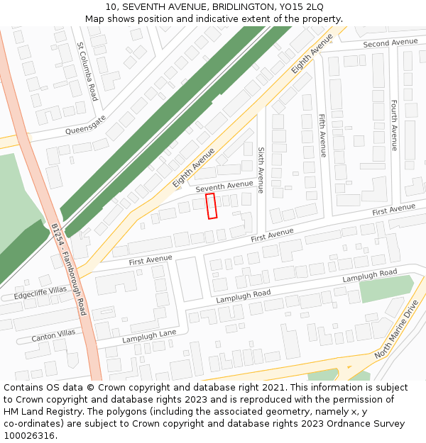 10, SEVENTH AVENUE, BRIDLINGTON, YO15 2LQ: Location map and indicative extent of plot