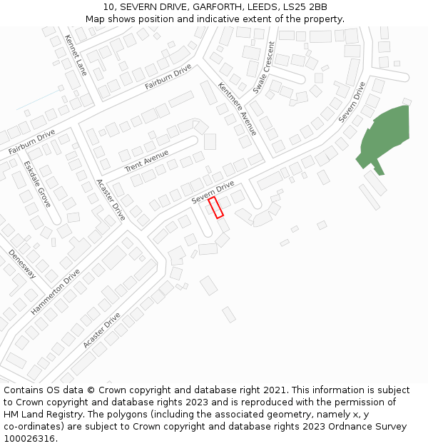 10, SEVERN DRIVE, GARFORTH, LEEDS, LS25 2BB: Location map and indicative extent of plot