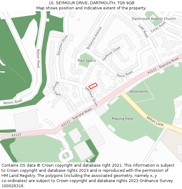10, SEYMOUR DRIVE, DARTMOUTH, TQ6 9GB: Location map and indicative extent of plot
