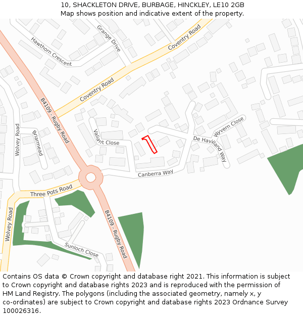 10, SHACKLETON DRIVE, BURBAGE, HINCKLEY, LE10 2GB: Location map and indicative extent of plot