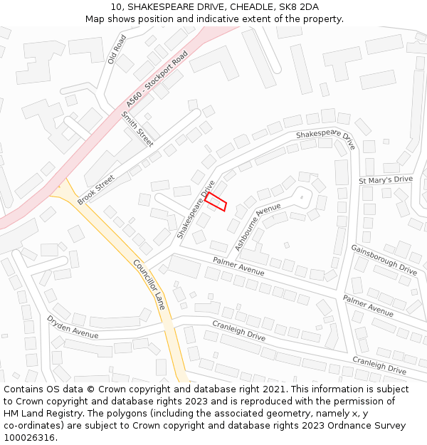 10, SHAKESPEARE DRIVE, CHEADLE, SK8 2DA: Location map and indicative extent of plot