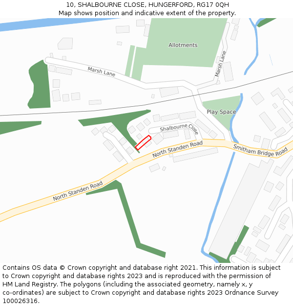 10, SHALBOURNE CLOSE, HUNGERFORD, RG17 0QH: Location map and indicative extent of plot