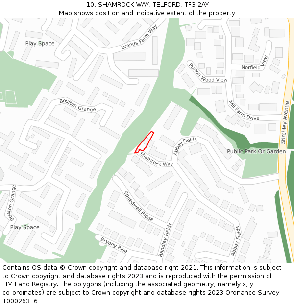 10, SHAMROCK WAY, TELFORD, TF3 2AY: Location map and indicative extent of plot