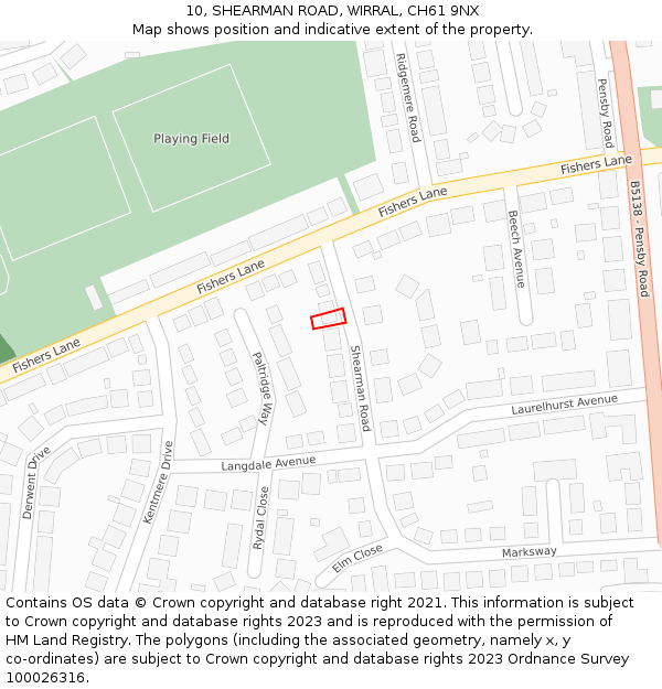 10, SHEARMAN ROAD, WIRRAL, CH61 9NX: Location map and indicative extent of plot