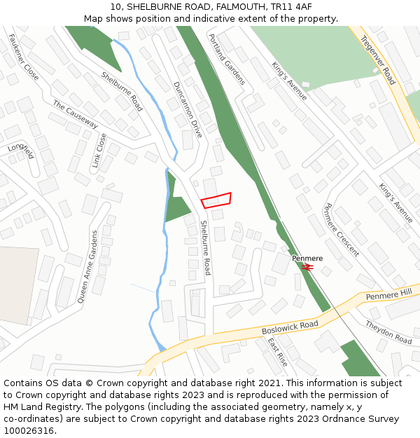 10, SHELBURNE ROAD, FALMOUTH, TR11 4AF: Location map and indicative extent of plot