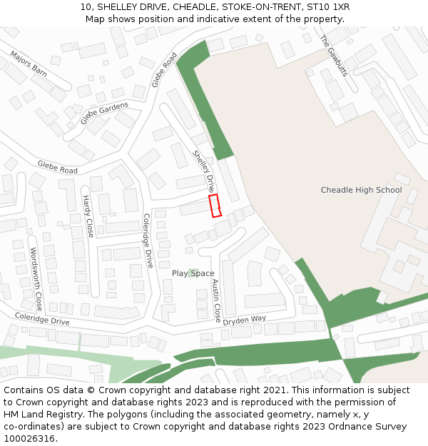 10, SHELLEY DRIVE, CHEADLE, STOKE-ON-TRENT, ST10 1XR: Location map and indicative extent of plot