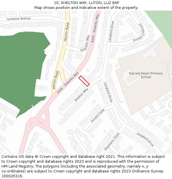 10, SHELTON WAY, LUTON, LU2 9AP: Location map and indicative extent of plot