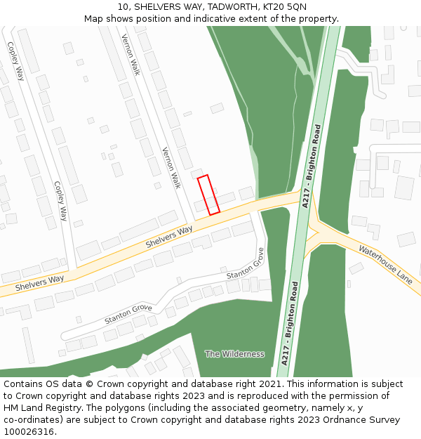 10, SHELVERS WAY, TADWORTH, KT20 5QN: Location map and indicative extent of plot