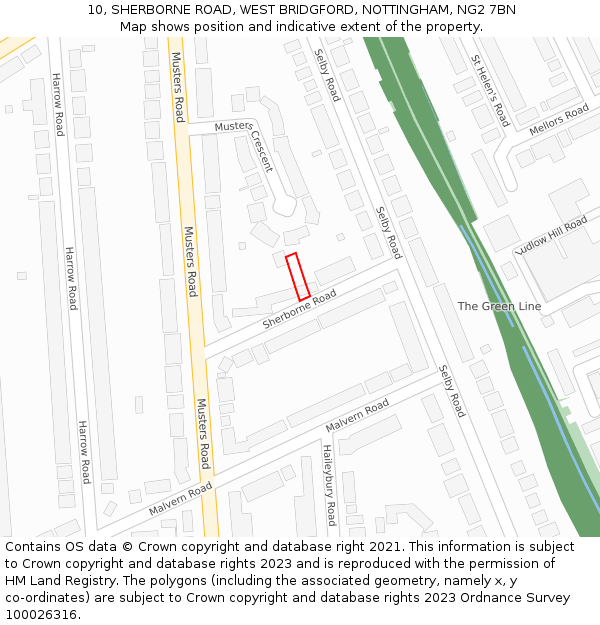 10, SHERBORNE ROAD, WEST BRIDGFORD, NOTTINGHAM, NG2 7BN: Location map and indicative extent of plot