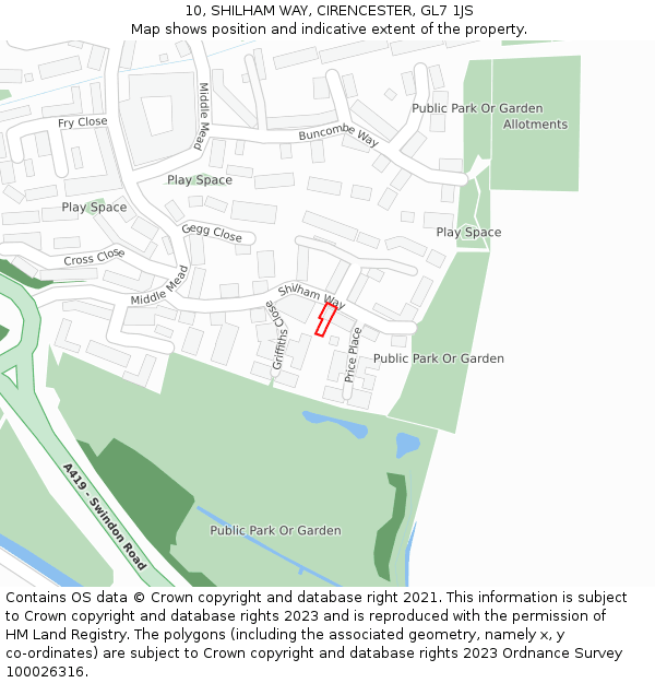 10, SHILHAM WAY, CIRENCESTER, GL7 1JS: Location map and indicative extent of plot