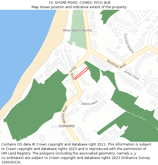 10, SHORE ROAD, COWES, PO31 8LB: Location map and indicative extent of plot