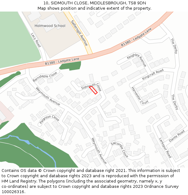 10, SIDMOUTH CLOSE, MIDDLESBROUGH, TS8 9DN: Location map and indicative extent of plot