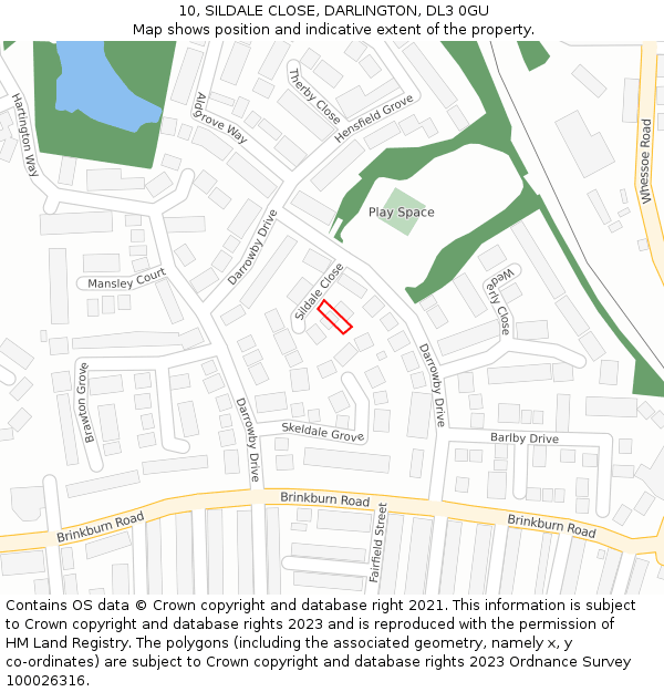 10, SILDALE CLOSE, DARLINGTON, DL3 0GU: Location map and indicative extent of plot