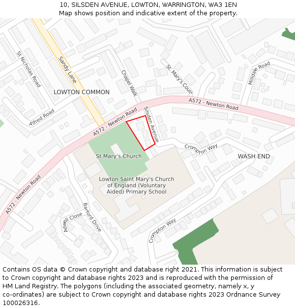 10, SILSDEN AVENUE, LOWTON, WARRINGTON, WA3 1EN: Location map and indicative extent of plot