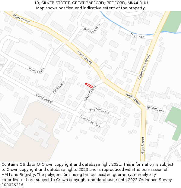 10, SILVER STREET, GREAT BARFORD, BEDFORD, MK44 3HU: Location map and indicative extent of plot