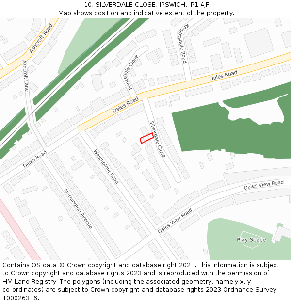 10, SILVERDALE CLOSE, IPSWICH, IP1 4JF: Location map and indicative extent of plot