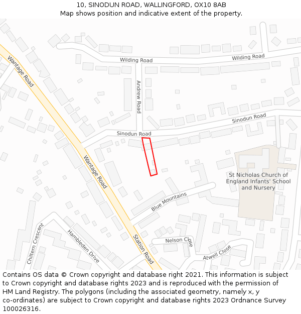 10, SINODUN ROAD, WALLINGFORD, OX10 8AB: Location map and indicative extent of plot