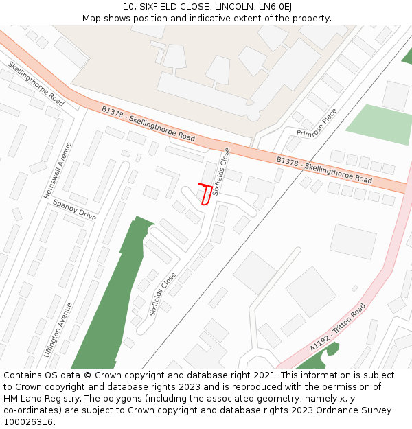 10, SIXFIELD CLOSE, LINCOLN, LN6 0EJ: Location map and indicative extent of plot