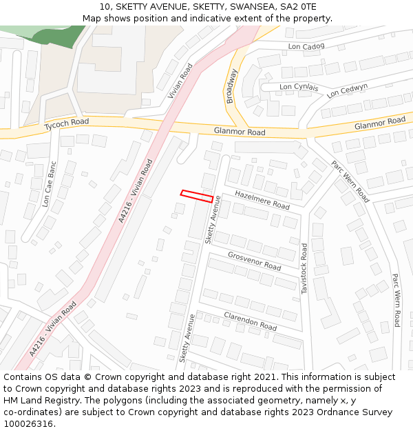 10, SKETTY AVENUE, SKETTY, SWANSEA, SA2 0TE: Location map and indicative extent of plot