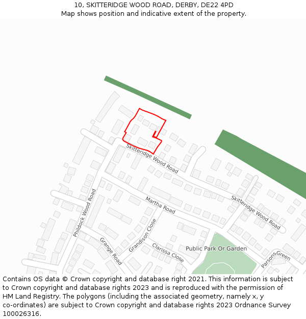 10, SKITTERIDGE WOOD ROAD, DERBY, DE22 4PD: Location map and indicative extent of plot