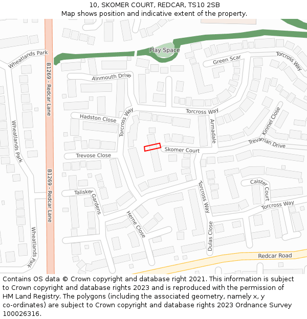 10, SKOMER COURT, REDCAR, TS10 2SB: Location map and indicative extent of plot