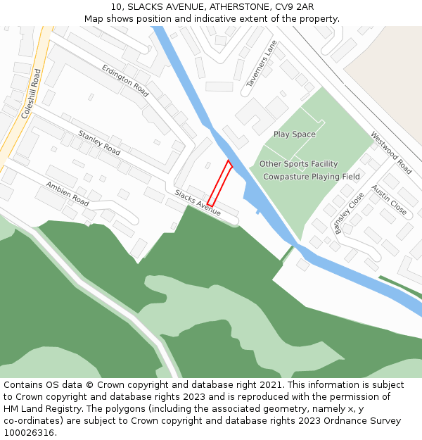 10, SLACKS AVENUE, ATHERSTONE, CV9 2AR: Location map and indicative extent of plot