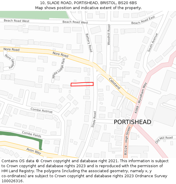 10, SLADE ROAD, PORTISHEAD, BRISTOL, BS20 6BS: Location map and indicative extent of plot