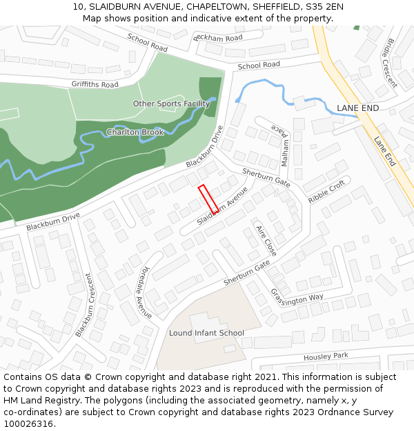 10, SLAIDBURN AVENUE, CHAPELTOWN, SHEFFIELD, S35 2EN: Location map and indicative extent of plot