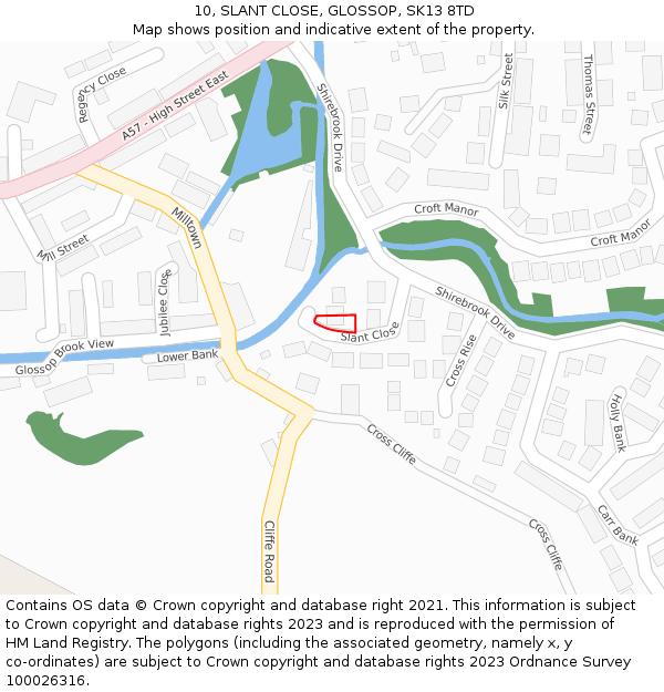 10, SLANT CLOSE, GLOSSOP, SK13 8TD: Location map and indicative extent of plot