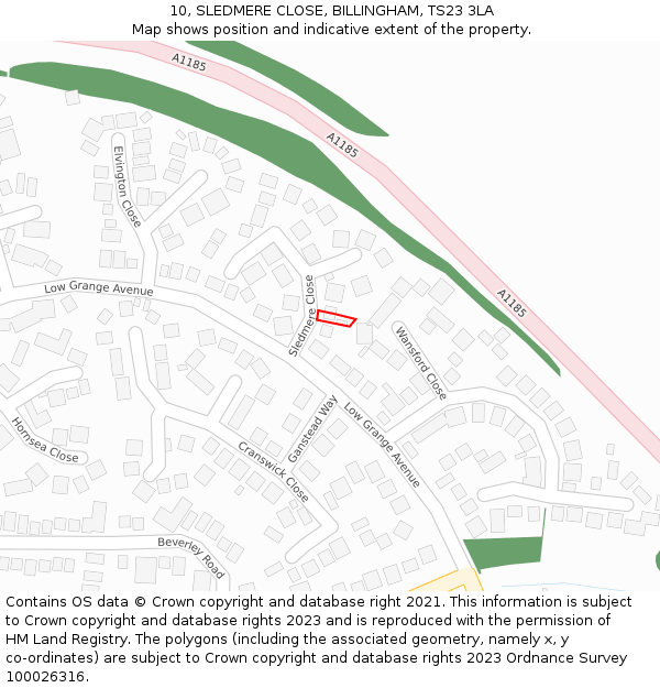 10, SLEDMERE CLOSE, BILLINGHAM, TS23 3LA: Location map and indicative extent of plot