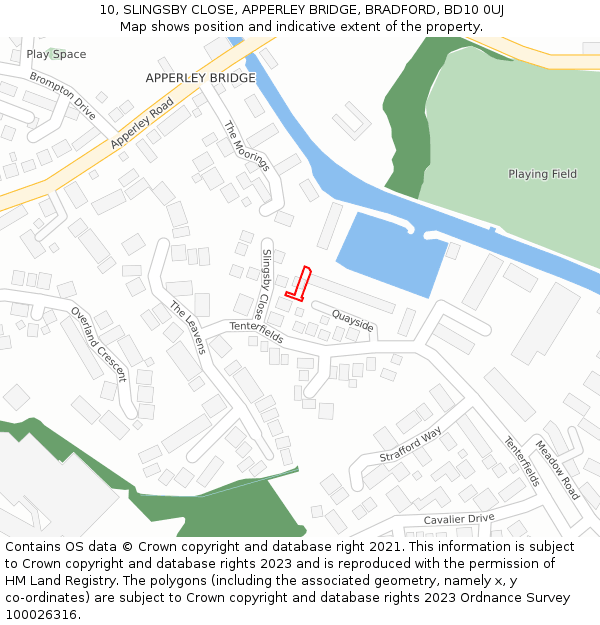 10, SLINGSBY CLOSE, APPERLEY BRIDGE, BRADFORD, BD10 0UJ: Location map and indicative extent of plot