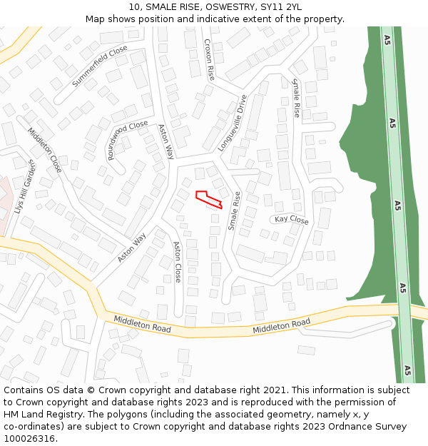 10, SMALE RISE, OSWESTRY, SY11 2YL: Location map and indicative extent of plot