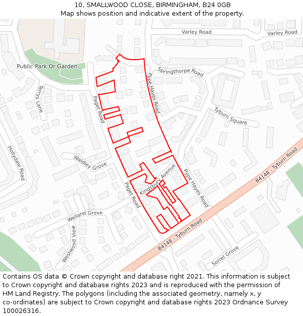 10, SMALLWOOD CLOSE, BIRMINGHAM, B24 0GB: Location map and indicative extent of plot