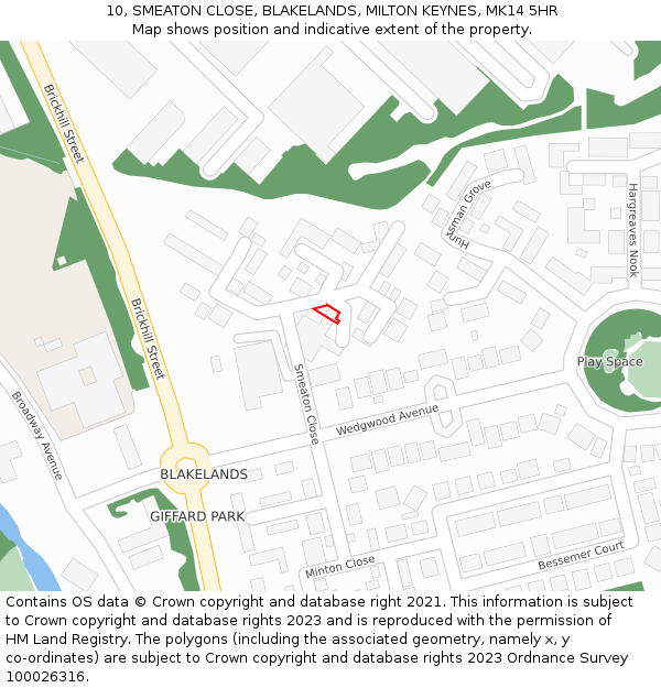 10, SMEATON CLOSE, BLAKELANDS, MILTON KEYNES, MK14 5HR: Location map and indicative extent of plot