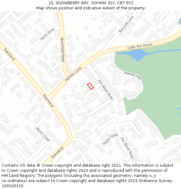 10, SNOWBERRY WAY, SOHAM, ELY, CB7 5YZ: Location map and indicative extent of plot